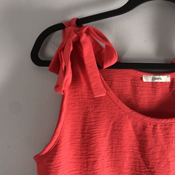 Jodifl Womens Size Medium Coral Pink Blouse Tie Strap Tank Crinkle Fabric Flowy - Picture 5 of 12